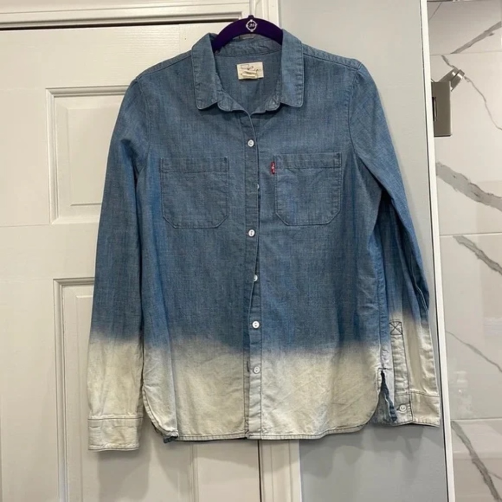 Levi's Button-Up White Dipped Denim-Style Top
